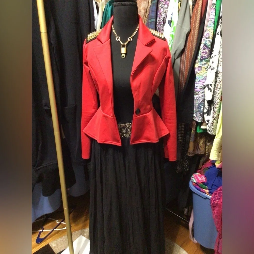 EUC Miss Blush Red Peplum Studded Studs Blazer